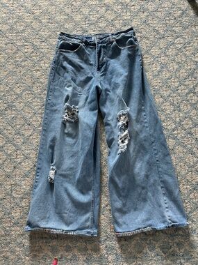 Unique wide leg jeans with embroidery Almost Famous Light Blue Distressed